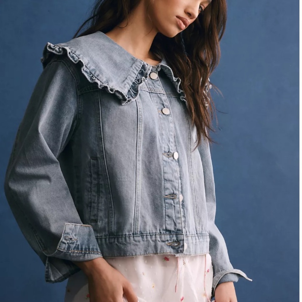 Mable Blue Denim Jacket with Peter Pan Collar - Anthropologie